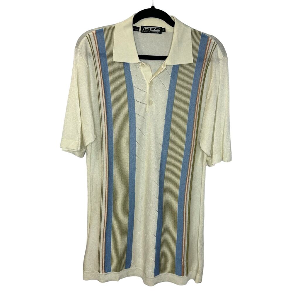 Venezzi VGT Sweater Polo Shirt Knit Pullover Striped Short Sleeve M